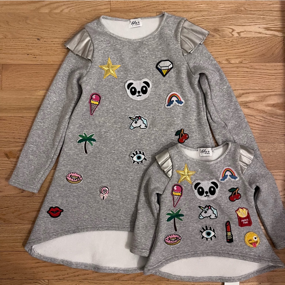 Lola & The Boys Mommy & Me Matching Patch Sweatshirts 1-2T and Women’s Small